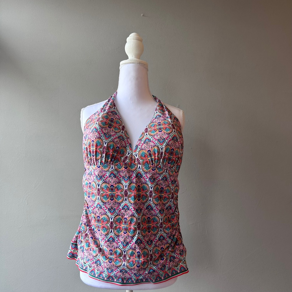 Chaps Womens Paisley Medallion Halter Tankini Top Multi Color Size 14 CH8RE82